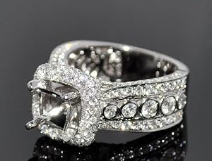 Diamond Semi Mount Wedding Engagement Ring Vintage 2.52ct 14k White Gold Halo