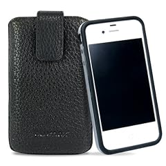 Original Blumax � Ledertasche Schwarz iPhone 4 mit Bumper oder iPhone 4S mit Bumper mit R�ckzugfunktion , Handytasche , Case , H�lle , Etui , Slide , Display Schutz , Secure
