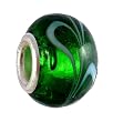 Pandora Style Charm Bead (Z306) Glass Style (14mm x 10mm) (fits Troll too) ~ Emerald Green with White Swirl