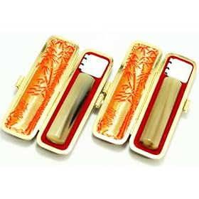 【クリックで詳細表示】銀行印/認印/オランダ水牛/ 2本セット【12.0/15.0】 最高級本トカゲ印鑑ケース(金枠)付