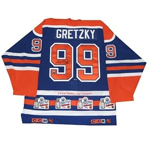 Buy Autographed Wayne Gretzky Oilers CCM Authentic Blue jersey embroidered and with a patch for each of...