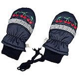 アスナロ（グローブ） ミトン 子供 女児 防寒 スノーミトン 裏フリース フリル 手袋 手首リブ3-4才 ネイビー