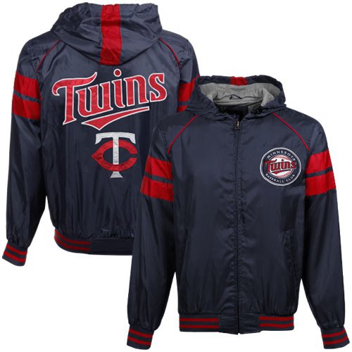 Minnesota Twins Navy Blue Flea Flicker Full Zip Hoodie Jacket (X-Large)
