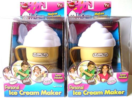 (2 Pack) Ice Cream Magic Personal Ice Cream Maker Vanilla White Lids by Ontel