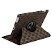 iPad 2 Rotating Magnetic Leather Case Smart Cover (Grey/Coffee) With Swivel Stand (Wake/sleep capability) Stylish Grid Pattern