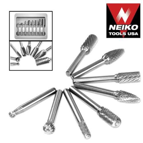 Pro Grade 8pc Double Cut Carbide Rotary Burr Set w/ 1/4 shank