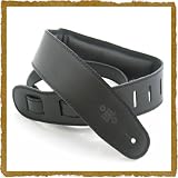 DSL Padded Leather Guitar Strap 2.5 inch width Black with Black Backing and Stitching