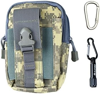 Elifunz Compact Water-resistant Tactical Molle Pouch EDC Utility Gadget Belt Waist Bag with Cell Phone Holster Holder for iPhone 6Plus-Bundled with Keychain Flashlight (ACU)