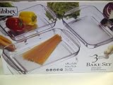 TBC Bake Set: 3 Piece Glass Bake Set. Safe for Freezer, Refrigerator, Oven, Microwave, Dishwasher. Perfect for Baking and Serving Vegetables, Casseroles, Desserts and Any Other Baked Foods. 3 Retrangular Baking Dishes in Sizes: 1.8 Quart, 2.3 Quarts, and 3 Quarts.