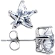 14K White Gold .80ct Basket Set Star CZ Stud Earrings