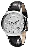 Emporio Armani Gents Round Case Silver Dial Chronograph Black Leather Strap Watch :  emporio armani watches chronograph gents watches