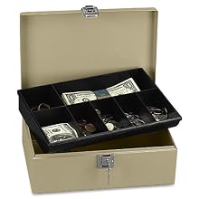 PM Company SecurIT Lock N Latch Cash Box with Removable Seven Compartment Tray, 11 x 7.75 x 4 Inches, Pebble Beige, 1/Carton (04963)