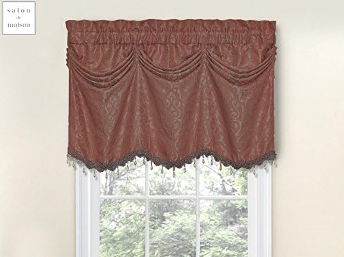 Regal Home Collections Elegant Scroll Beaded Tuck Window Valance - Assorted Colors (Dusty Rose)