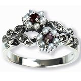 Gemini Silver Natural Seed Pearl Ring, Ruby (Size 9) - Dahlia Vintage Collection