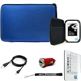Blue Nylon Hard Durable Premium Cover Carrying Case With Interior Mesh Pocket  Indlues A 4Inch Determination Hand Strap  Includes A Anti Glare Screen Protector  Includes A Travel USB Car Charger Kit  Includes A USB Data Sync Cable For Your EReader Mini US