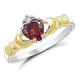 Sterling Silver Two Tone Gold Plated Ruby Red CZ Claddagh Ring Sizes 4 to 9