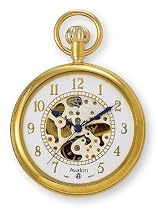 Avalon 17 Jewel Mechanical Skeleton Gold-tone Pocket Watch with Chain, #4034G