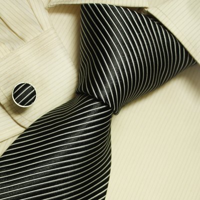 black silk tie white stripes birthday gifts for man discount silk tie cuff links set A2045
