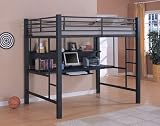 Contemporary Charcoal Gray Metal Loft Bed & Computer Workstation