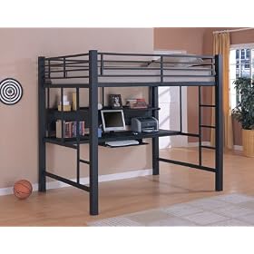 Contemporary Charcoal Gray Metal Loft Bed & Computer Workstation