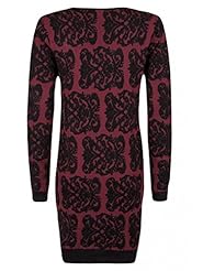 Long Sleeves General Print High-Neck Winter Acrylic  Dress