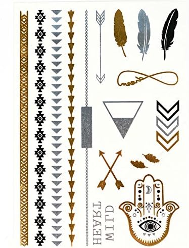 Metallic Temporary Tattoos (3 Sheets) - Over 30+ Beautiful Premium Metallic Tattoos - Flashy Tattoos Black, Silver & Gold Body Jewelry