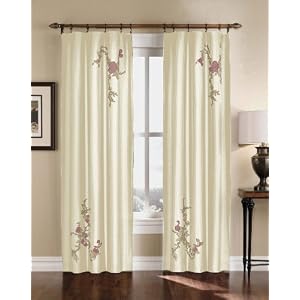 Floral Embroidered Faux Silk Window Curtain Drapery in Rich Colors