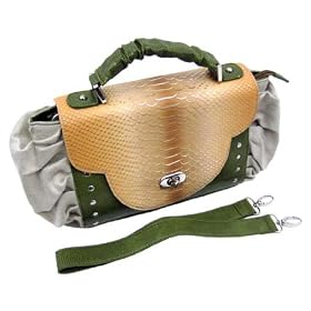 Green Suede and Python Texture Purse Snakeskin Handbag