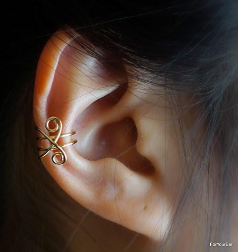 118)Non Pierced Cross Line Simple Ear Cuff- gold,rose gold