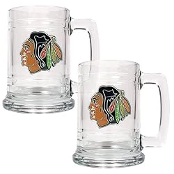 Chicago Blackhawks NHL 2pc 15oz Glass Tankard Set- Primary Logo by Great American Products