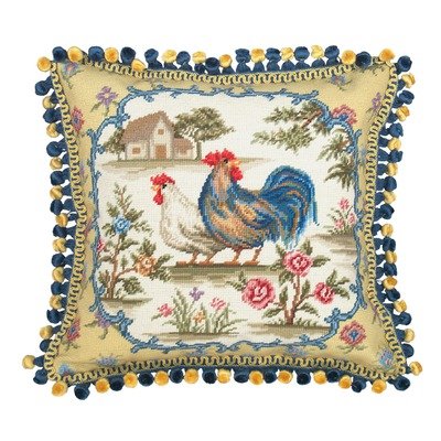 Country Rooster 100% Wool Needlepoint Pillow