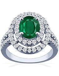 18K White Gold Oval Cut Emerald Ring With Sidestones