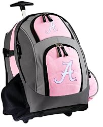 University of Alabama Rolling Backpack Deluxe Pink Alabama Crimson Tide - Backpacks Bags with Wheels or School Trolley Carry-On Bags - Unique Wheeled Gifts for Girls Ladies- CUTE!