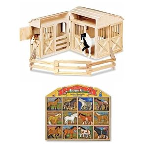 Melissa and Doug Folding Horse Stable & 12 Piece Pasture Pals Horses