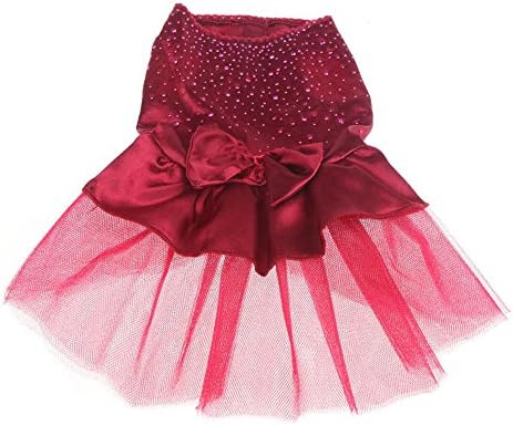 SHEENROAD Pet Dog Cat Bow Tutu Dress Lace Bubble Skirt Pet Puppy Dog Clothes Costume (XL, Red)