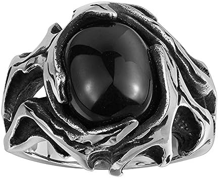 Black Agate Stone 316L Stainless Steel Cross Mens Punk Design Biker Gothic Ring