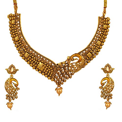 Graykart Meenakari Golden Colour Peacock Design Jewellery Set