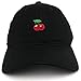 Small Cherry Embroidered Washed Cotton Soft Crown Adjustable Dad Hat - BLACK