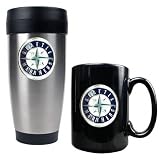 Seattle Mariners Primary Logo Stainless Steel Travel Tumbler and Black Ceramic Mug Set