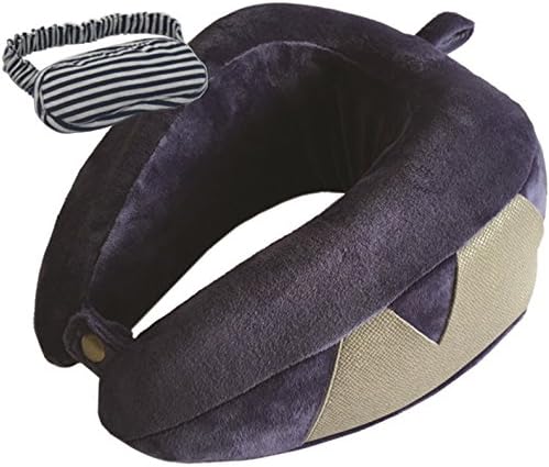 Memory Foam Travel Neck Pillow, Luxury U-Shaped Folding Pillow, Perfect Support &amp; Comfort. Best for Airplane Train Office... With Carry-On Bag And FREE Eye Mask From Dipo Globe 100% GUARANTEE!(BLUE)