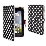 Black white polka dot Dots Premium PU Luxury Leather Folio Flip Case Cover Protection Skin For 7 7 inch Android Tablet PC - ASUS GOOGLE Nexus 7 - 22 EASY TAB - MID - Apad - Epad - 7 inch Amazon kindle fire - Blackberry playerbook - Huawei Mediapad - T-Mobile SpringBoard 7 - Kobo Vox - Kobo Arc - Samsung Galaxy Tab SCH-i800 - 7 Inch Samsung Galaxy Tab P1000 P6200 P3100 P3113 P3110 - 7 Archos Arnova 7F G3 - Asus Google Nexus 7 - 7 CAPACITIVE MULTI TOUCH ANDROID 40 Tablet PC - Acer Iconia A100 7 - NOOK COLOR Universal
