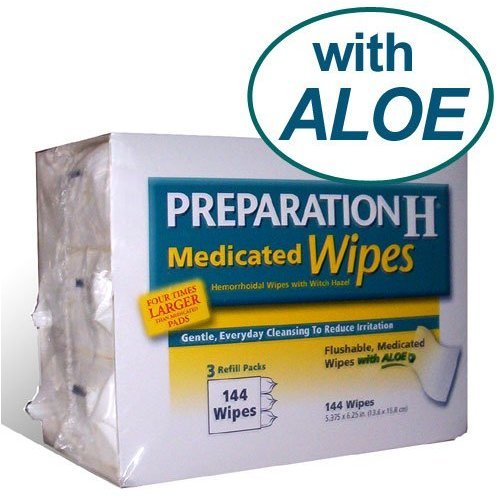 144 Wipes Preparation H Medicated Wipes Refill with Aloe - 3 packs of 48 Wipes