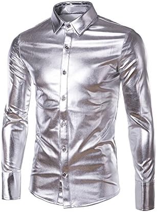 SILKQA Men's Regular-Fit Solid Color Dance Prom Dress Shirt (2XL, Silver)
