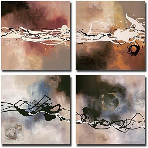 Spirit Up Art 4pcs/set Modern Decor Giclee Prints Framed Abstract Artwork Oil Painting Style Pictures to Photo Paintings Print on Canvas Wall Art for Home Decorations 12 by 12inch Ready to Hang