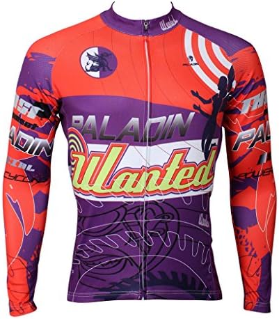 PaladinSport Men Bicycle Riding Jersey, Cycling Long Sleeve Wanted Angel Pattern Skin Suits Jacket Comfortable Sports Shirts Tops, 100% Polyester Breathable Quick Dry.