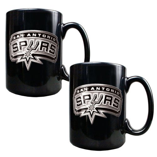 San Antonio Spurs 2pc Black Ceramic Mug Set - Primary Logo NBA Basketball