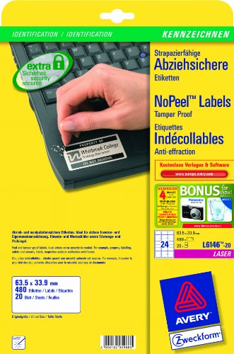 Avery Zweckform L6146-20 Sicherheits-Etiketten 63,5x33,9 mm