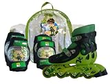 D'Arpèje - BEN 10 - OBEN 19 - Paire de Rollers in line - Taille 34 / 37 + 2 Protections dans un Sac à Dos Cristal