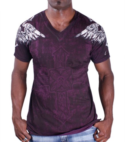 AFFLICTION Gullable V Neck Graphic Cotton Mens T-Shirt
