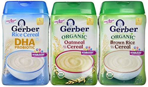 Gerber Baby Cereal - Organic & Probiotic Variety Pack: Organic Oatmeal Cereal, Organic Brown Rice Cereal, DHA Probiotic Rice Cereal, 3 Healthy Flavors Bundle